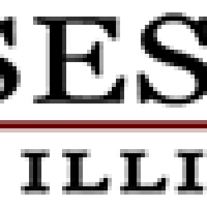A red city of Sesser logo with black text next to it that says Sesser Illinois on a transparent background.