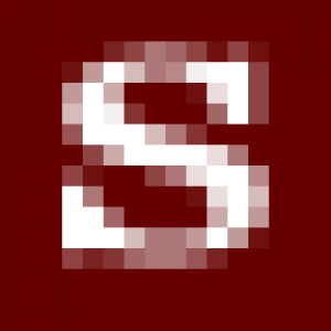 A white S on a maroon background.