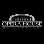 Black background with white letters that read Sesser Opera House Theatre for the Performing Arts.