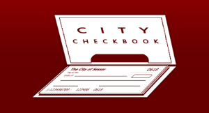 Clipart of a checkbook, City Checkbook is written on the top flap and the City of Sesser is written on the check in the book.